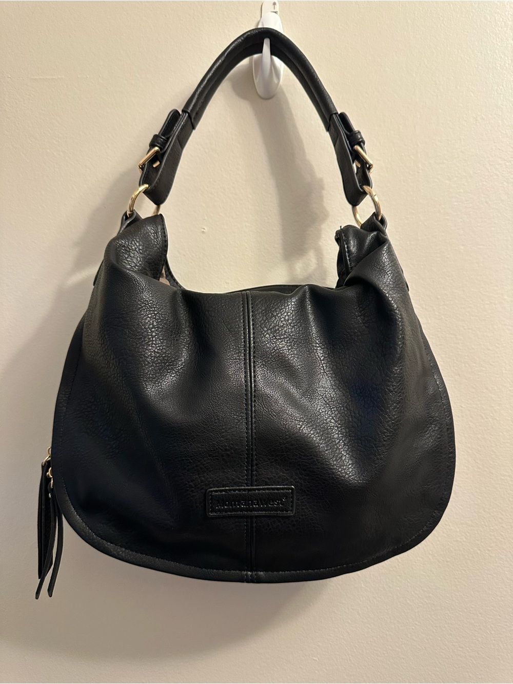 #805 Montana West Black Pebbled Leather Shoulder Hobo Bag